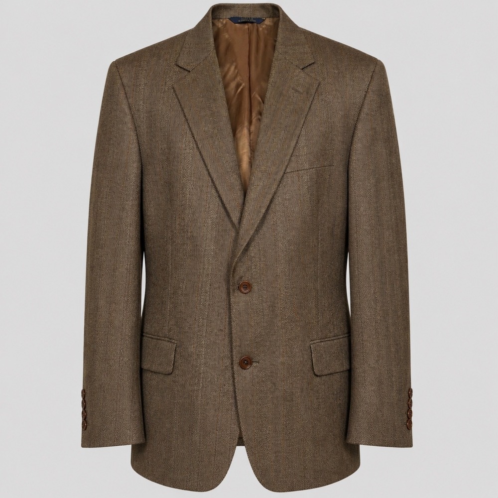 Brooks Brothers Saxon Sport Coat Men 43R Brown Herringbone Striped‎ 2-Button USA